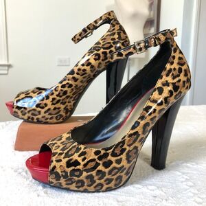 Y2K Leopard Print Platform Heels G by Guess 9M Peep Toe Glam Pin Up 5" Stilleto